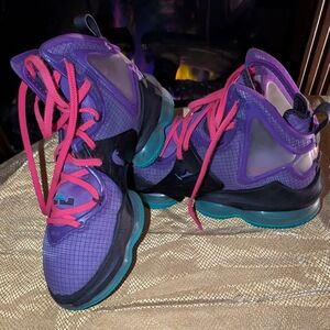 Purple and Teal High-Top Sneakers
